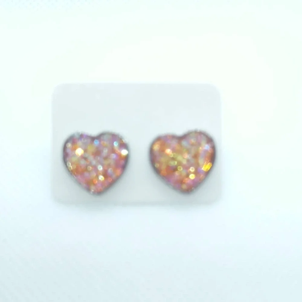 3/$25 Heart Shaped Druzy Earrings Iridescent Studs Heart Shaped Earrings $6 SHIP - Picture 3 of 6